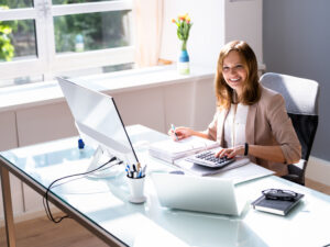 Accounting Bookkeeper Clerk Woman. Bank Advisor