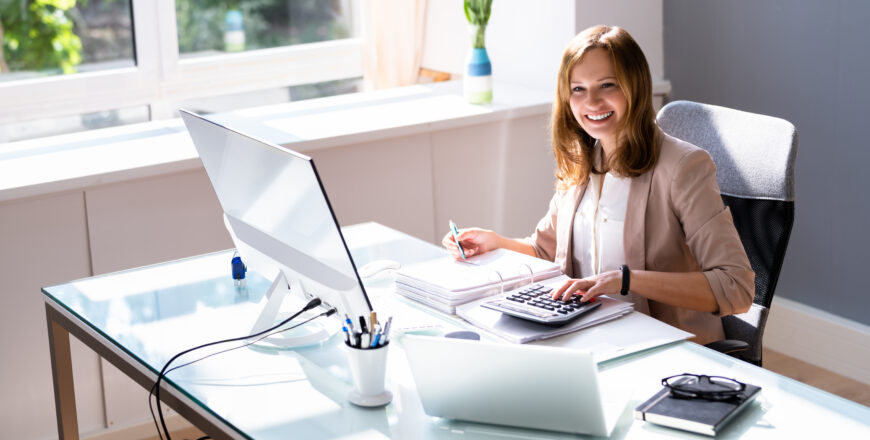 Accounting Bookkeeper Clerk Woman. Bank Advisor